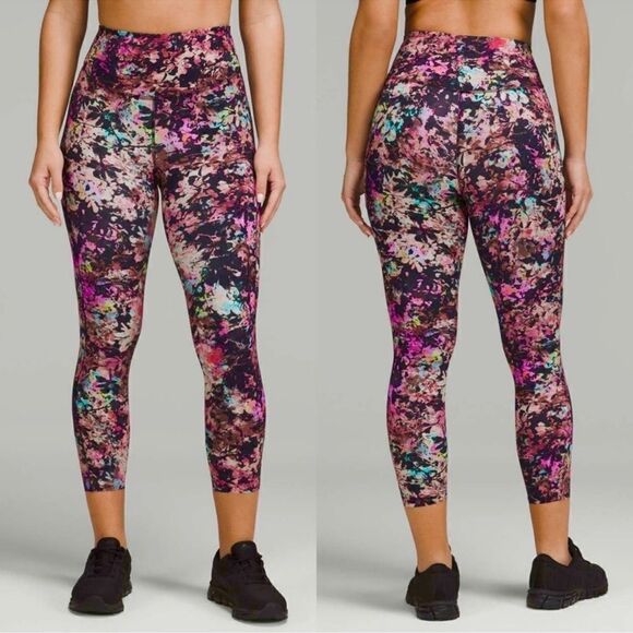 Lululemon Base Pace Hi Rise Crop 23" Leggings Stencil Blossom Multi Floral 4 - Picture 1 of 6